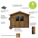 Abri de jardin 9m² PLUS en bois 40mm traité teinté marron Gardy Shelter
