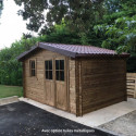 Abri de jardin 12m² PLUS en bois 40mm traité teinté marron Gardy Shelter