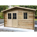 Abri de jardin 12m² PLUS en bois 40mm traité teinté marron Gardy Shelter