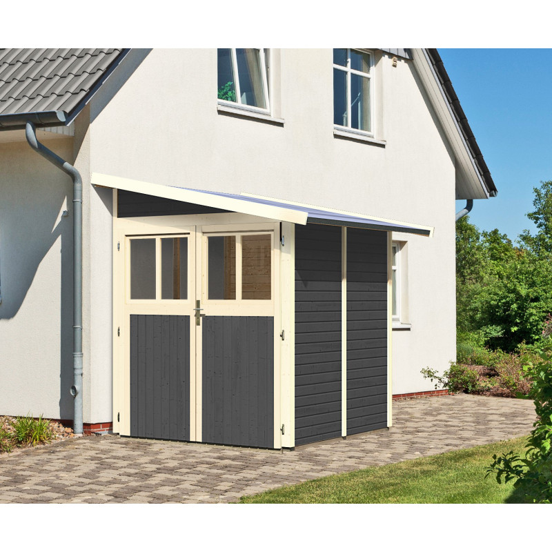 Abri adossé en bois vitrifié gris 3,17m² Wandlitz 2 - Karibu