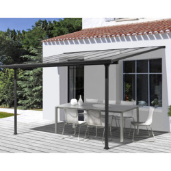 Toit de terrasse 3x3m aluminium anthracite et polycarbonate Habrita
