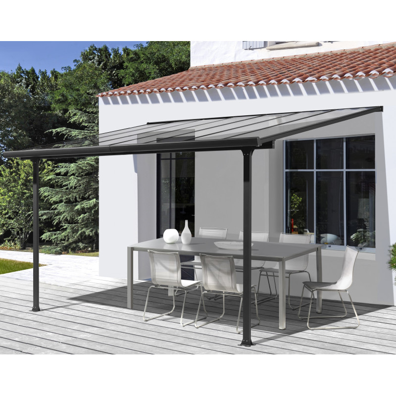 Toit de terrasse 3x3m aluminium anthracite et polycarbonate Habrita