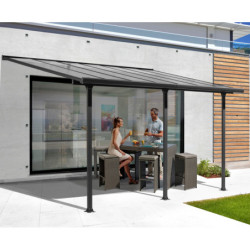 Toit de terrasse 3x5m aluminium anthracite et polycarbonate Habrita