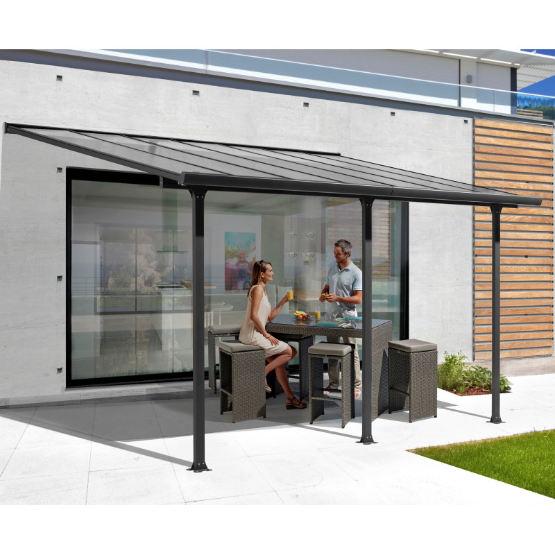 Toit de terrasse 3x5m aluminium anthracite et polycarbonate Habrita