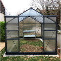 Serre de jardin 9,13m² anthracite en polycarbonate + embase Green Protect