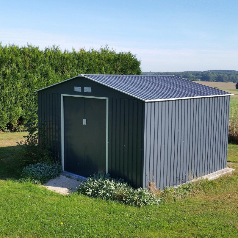 Abri de jardin 10,85m² métal PLUS anthracite + Kit d'ancrage X-METAL	