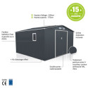 Abri de jardin 10,85m² métal PLUS anthracite + Kit d'ancrage X-METAL	