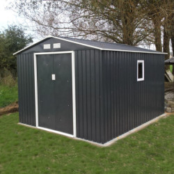 Abri de jardin métal 8,84m² PLUS anthracite + kit d'ancrage X-METAL