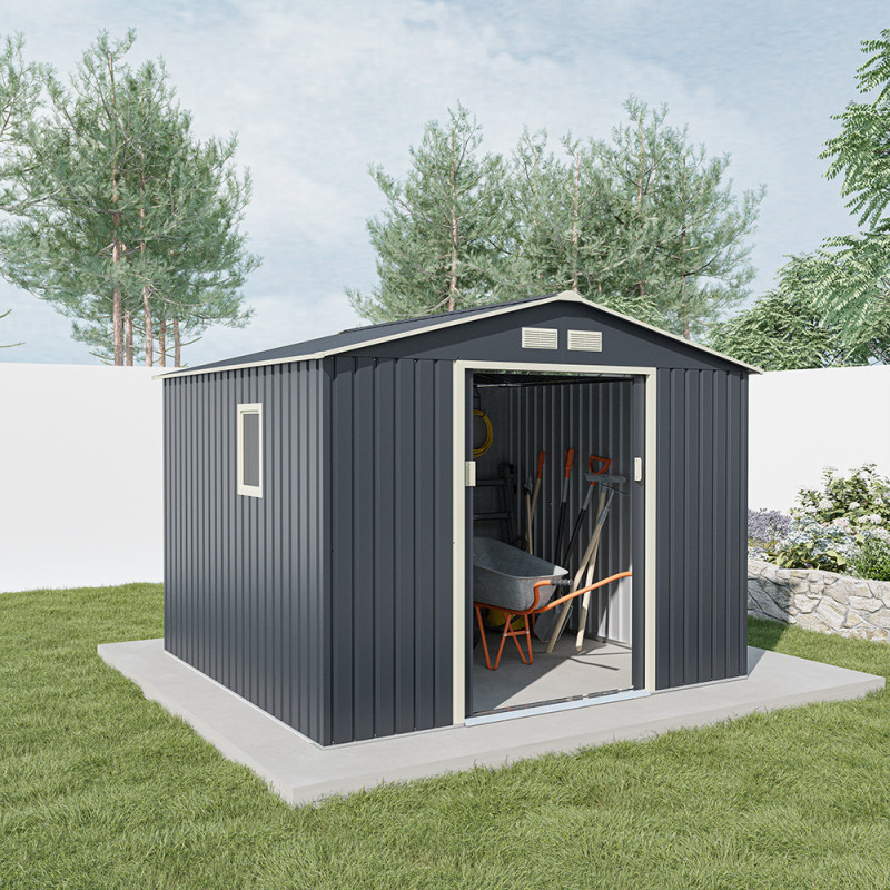 Abri de jardin métal 7,06m² PLUS anthracite + kit d'ancrage X-METAL