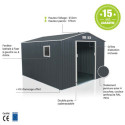 Abri de jardin métal 7,06m² PLUS anthracite + kit d'ancrage X-METAL