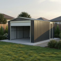 Garage métal anthracite 19,52m² porte enroulable + kit d'ancrage X-METAL