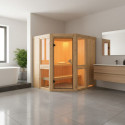 Sauna traditionnel d'angle 3 à 4 places - parois 68mm - sans couronne - porte classique - Amelia 1 - KARIBU