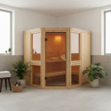 Sauna traditionnel d'angle 3 à 4 places - parois 68mm - sans couronne - porte classique - Amelia 1 - KARIBU