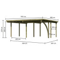 Carport double en pin autoclave avec toit PVC 27,58m² + 1 arc d'entrée - Karibu