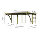 Carport en pin autoclave avec toit PVC 27,58m² + 2 arcs d'entrée Karibu