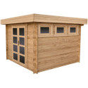 Abri en bois massif 9m² MODERNE traité marron 28mm Gardy Shelter