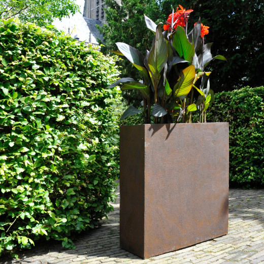 Bac à plantes en fibre de terre 60x25xH.72cm rouille - MegaCollections