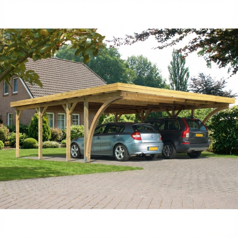 Carport pin autoclave 40,2m² Classic Double 2 + toit PVC + 2 arcs Karibu