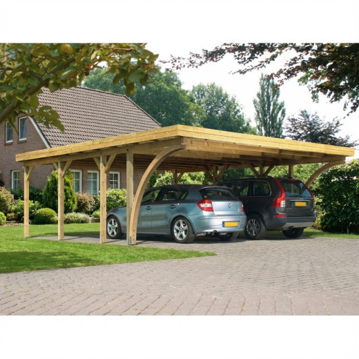 Carport pin autoclave 40,2m² Classic Double 2 + toit PVC + 2 arcs Karibu