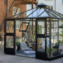 Serre de jardin OASE 8,8m² anthracite en verre trempé 3mm Juliana