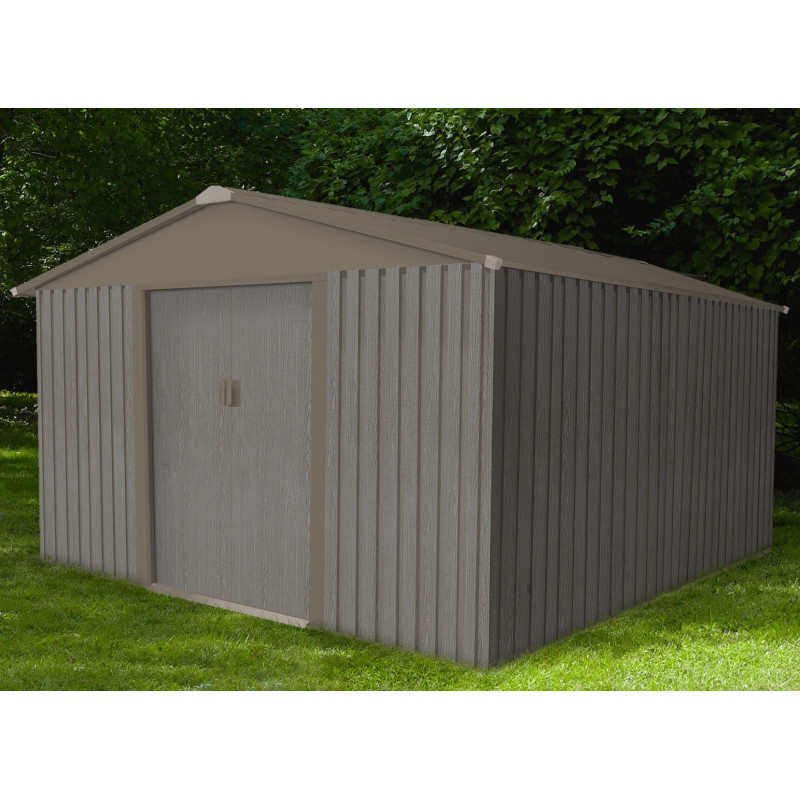 Abri de jardin métal 9,66m² imitation bois vieilli