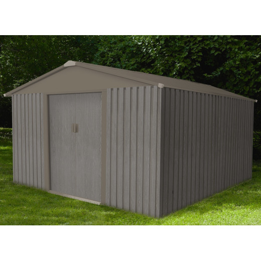 Abri de jardin métal 9,66m² imitation bois vieilli