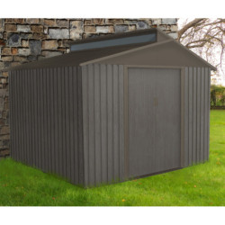 Abri de jardin métal avec puit de lumière 7,25m² imitation bois vieilli