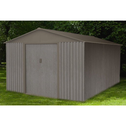 Abri de jardin métal 13,51m² imitation bois vieilli