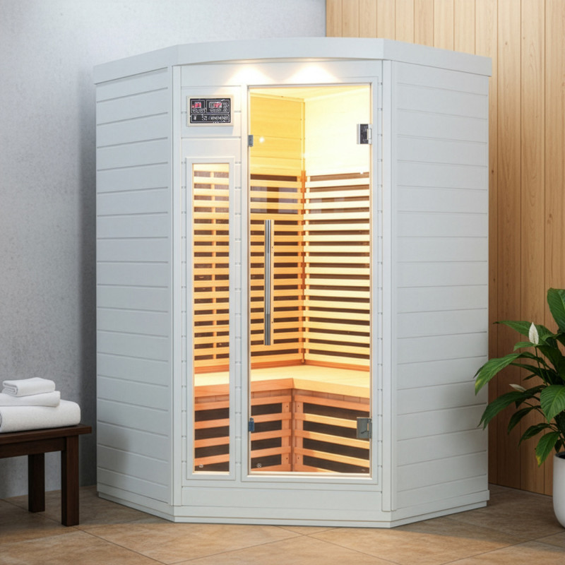 Sauna d’angle infrarouge blanc panneaux carbone 2150W 2-3 places - SNÖ