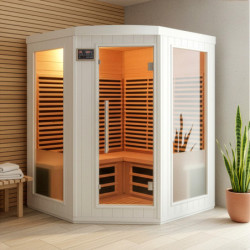 Sauna d'angle infrarouge blanc panneaux carbone 2200W 3-4 places - SNÖ