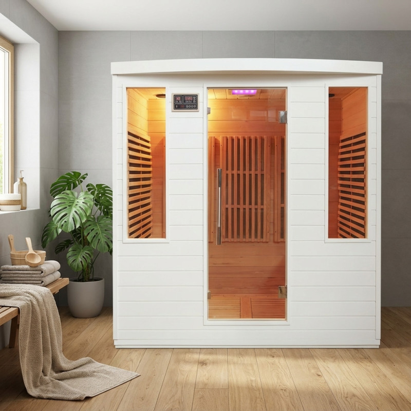 Sauna infrarouge blanc panneaux carbone 3100W 4 places - SNÖ