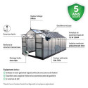 Serre de jardin 15,03m² anthracite PC 4mm + embase Green Protect