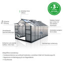 Serre de jardin 15,03m² anthracite PC 4mm + embase Green Protect
