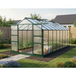 Serre de jardin 15,03m² verte PC 4mm + embase Green Protect