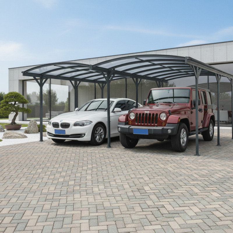 Carport double en aluminium anthracite et polycarbonate 6mm X-METAL