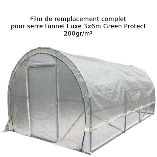 Couverture complète pour serre tunnel Luxe 3x6m film 200gr/m² hauteur 2,4m Green Protect
