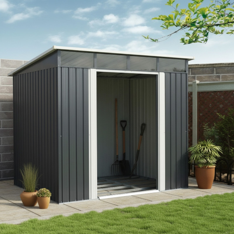 Abri de jardin métal 5,64m² Skylight anthracite + kit d'ancrage X-METAL