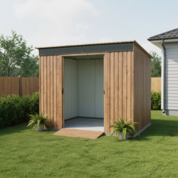 Abri monopente en métal imitation bois Skylight 4,84m² - DURAMAX + kit d'ancrage