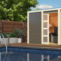 Abri toit plat Qubic de 6.05m² en bois vitrifié gris 19mm - Karibu