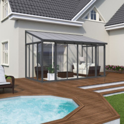 Véranda 300x435cm en alu gris anthracite et polycarbonate 8mm SANREMO