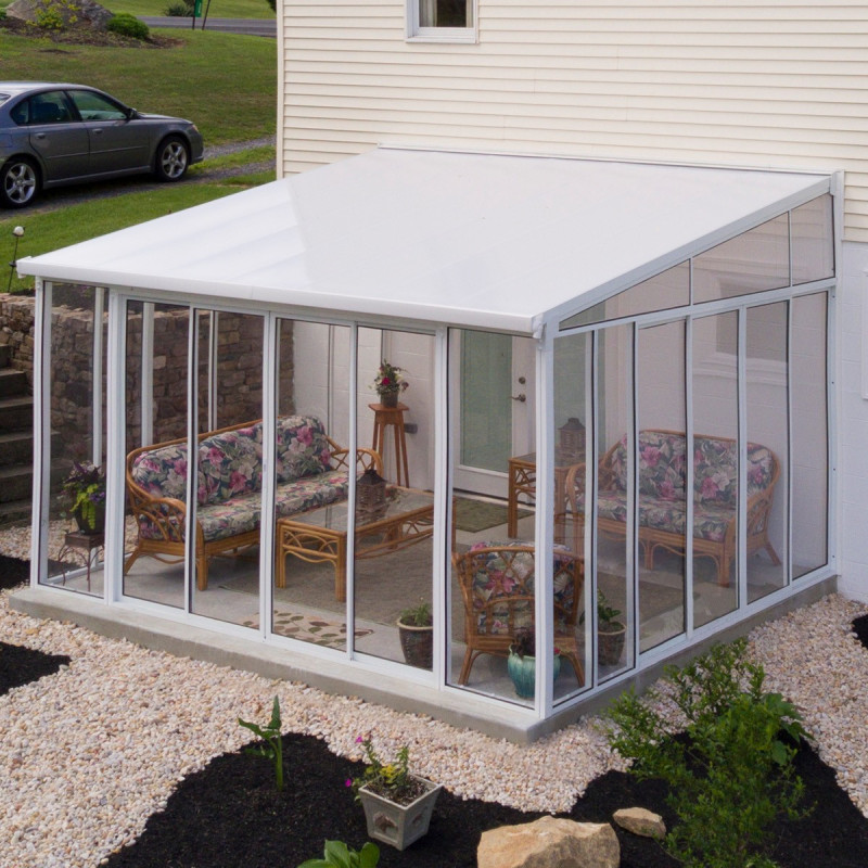 Véranda 400x425cm en alu blanc et polycarbonate 8mm SANREMO