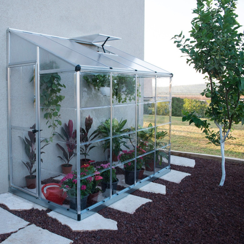 Serre adossée en alu et polycarbonate 3,05m² Silver Hybrid - Palram