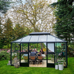 Serre anthracite GRAND OASE 13m² aluminium et verre trempé 3mm Juliana