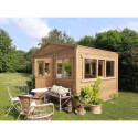 Serre de jardin en bois madriers 28mm traité marron 12m² - Gardy Shelter