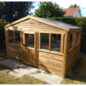 Serre de jardin en bois madriers 28mm traité marron 12m² - Gardy Shelter