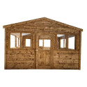 Serre de jardin en bois madriers 28mm traité marron 12m² - Gardy Shelter
