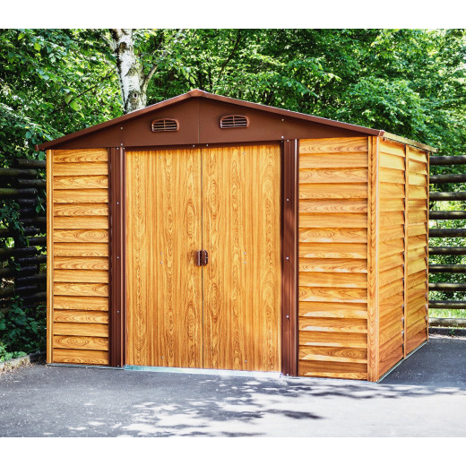 Abri de jardin en métal aspect bois 6,62m² + kit d'ancrage - X-METAL
