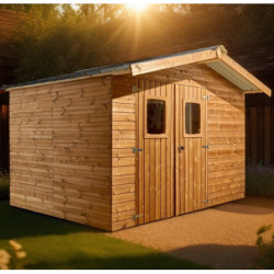 Abri Therma 10,60m² en bois thermo traité et toit en acier HABRITA