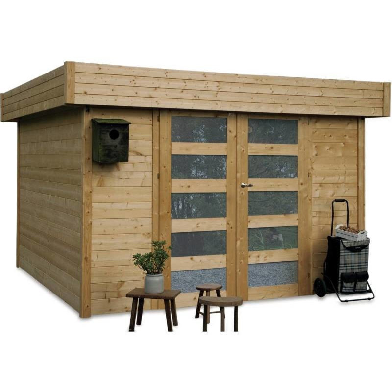 Abri de jardin Odense 9,19m² en bois massif 28mm à toit plat - SOLID