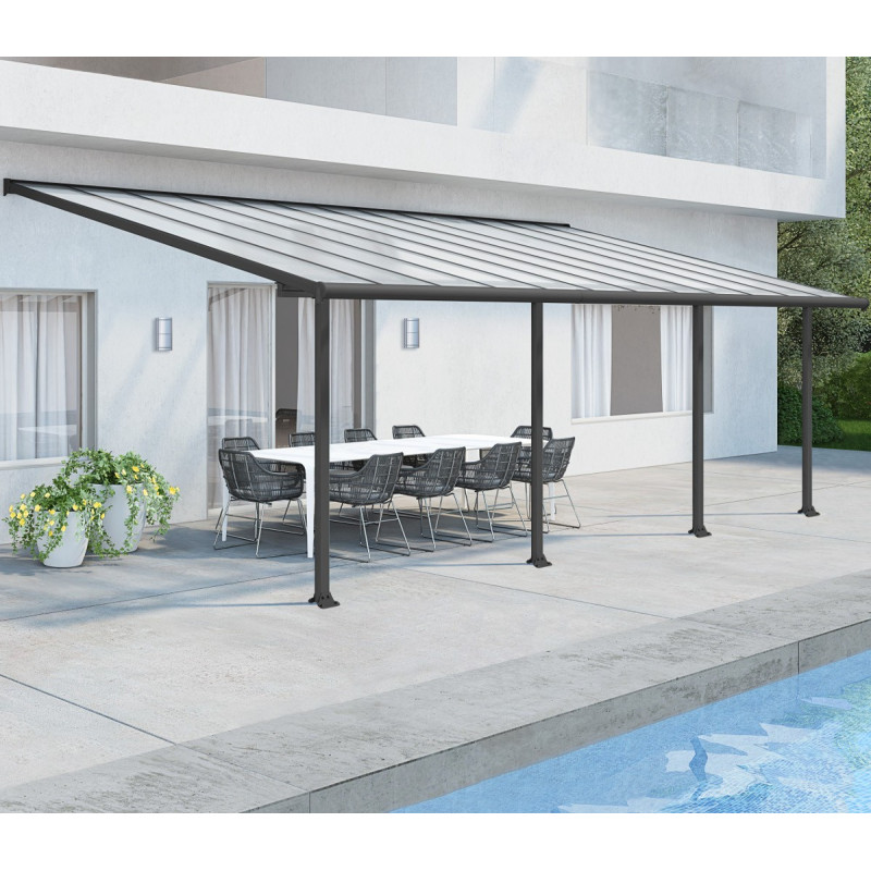 Toit de terrasse en aluminium gris 3x7,30m Olympia - PALRAM